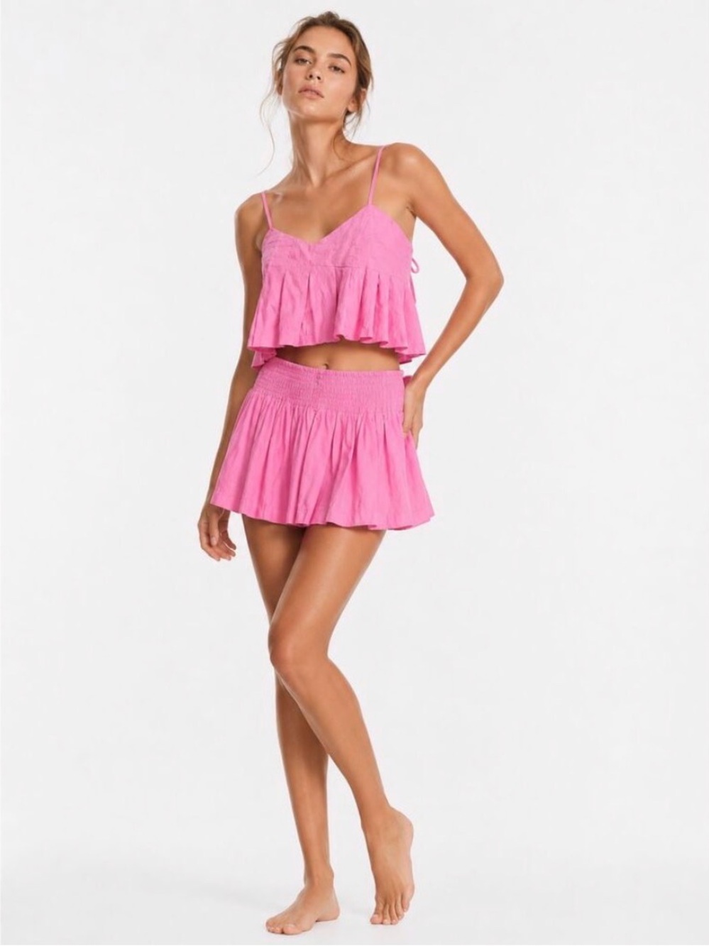 Free people Hot Pink Ruffle Crop Top - Picture 1 of 7